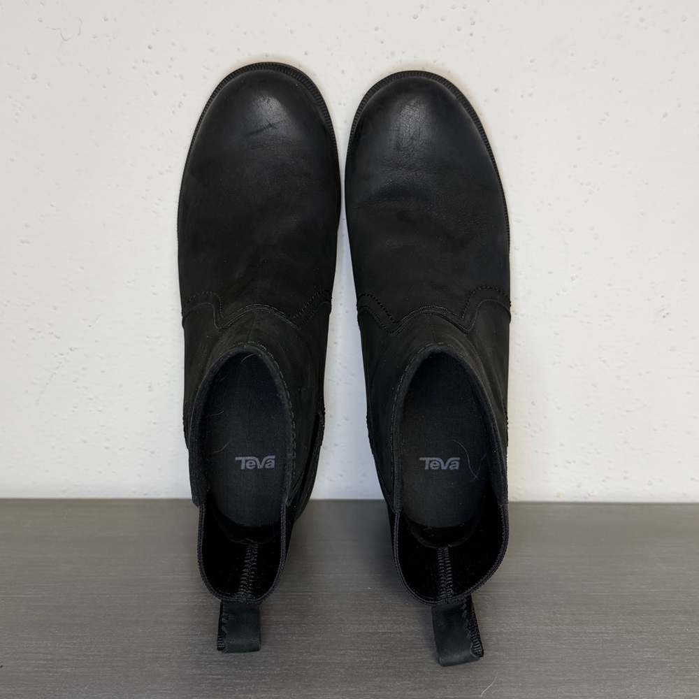TEVA Anaya Boots Black Leather Mid Chelsea Waterproof Womens SIZE 7 - Picture 3 of 9